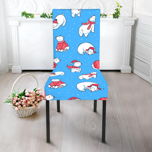 Xmas Polar Bear Pattern Print Dining Chair Slipcover