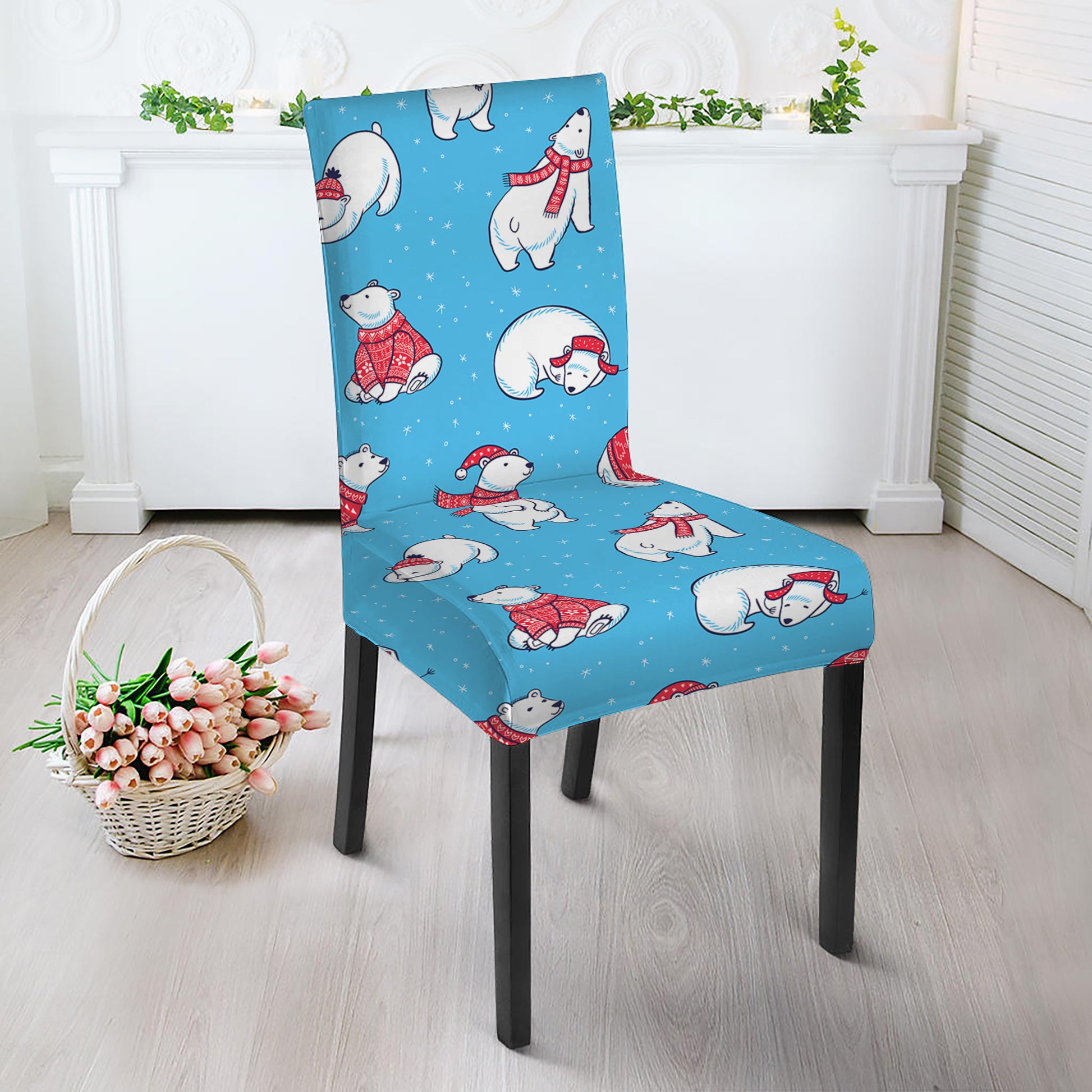Xmas Polar Bear Pattern Print Dining Chair Slipcover