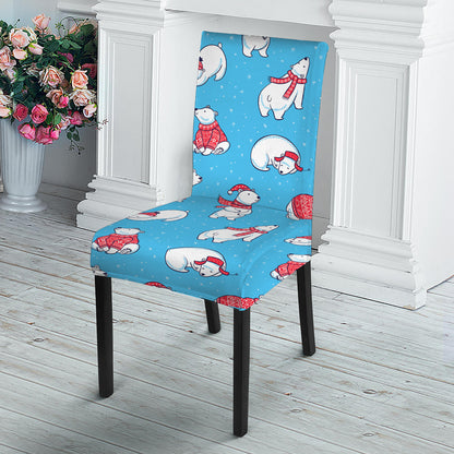 Xmas Polar Bear Pattern Print Dining Chair Slipcover