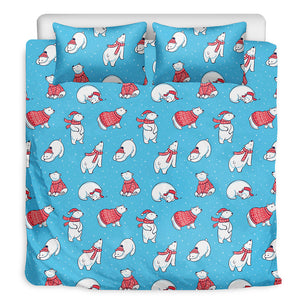 Xmas Polar Bear Pattern Print Duvet Cover Bedding Set