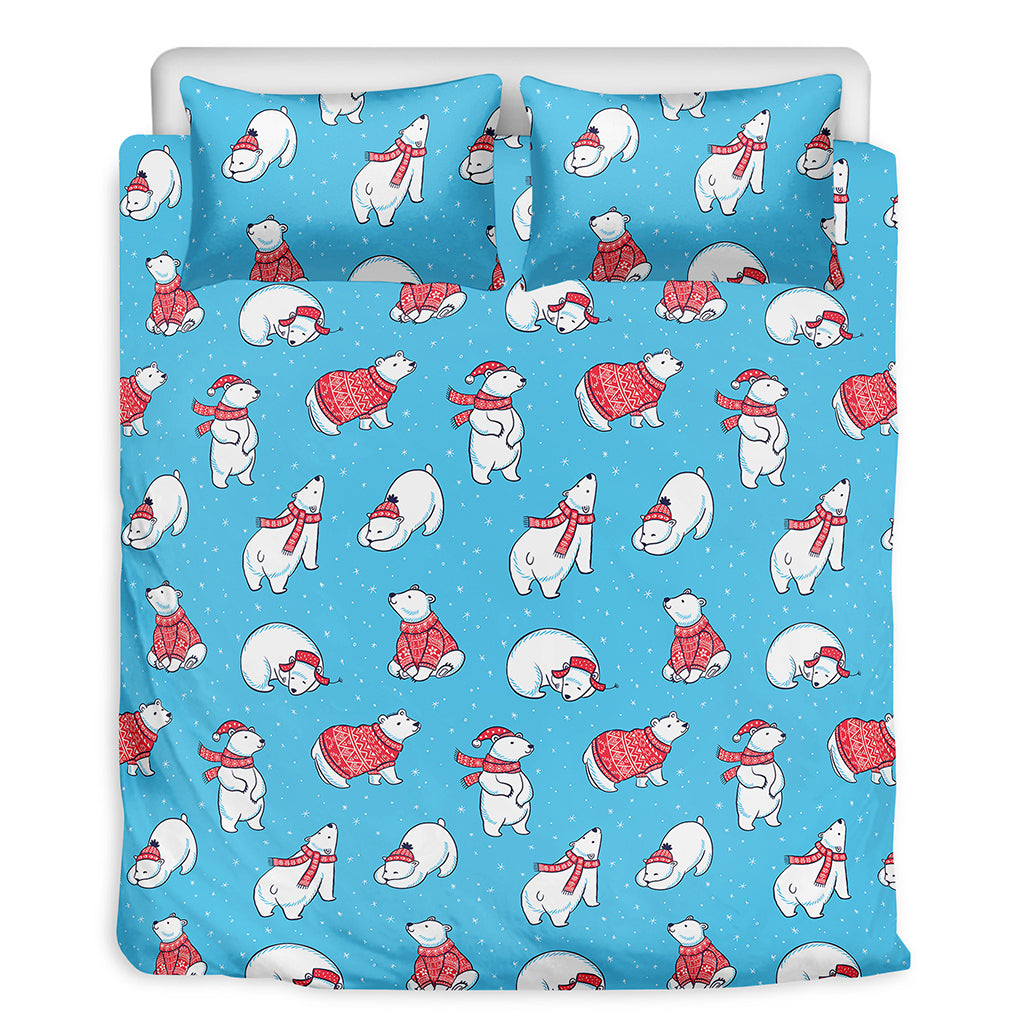 Xmas Polar Bear Pattern Print Duvet Cover Bedding Set