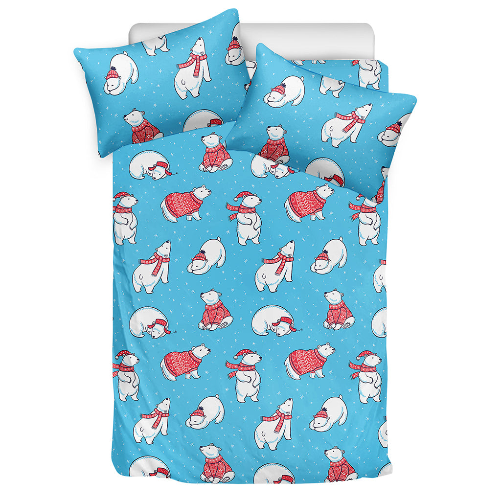 Xmas Polar Bear Pattern Print Duvet Cover Bedding Set