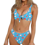 Xmas Polar Bear Pattern Print Front Bow Tie Bikini