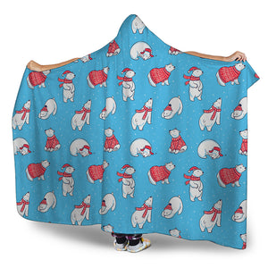 Xmas Polar Bear Pattern Print Hooded Blanket