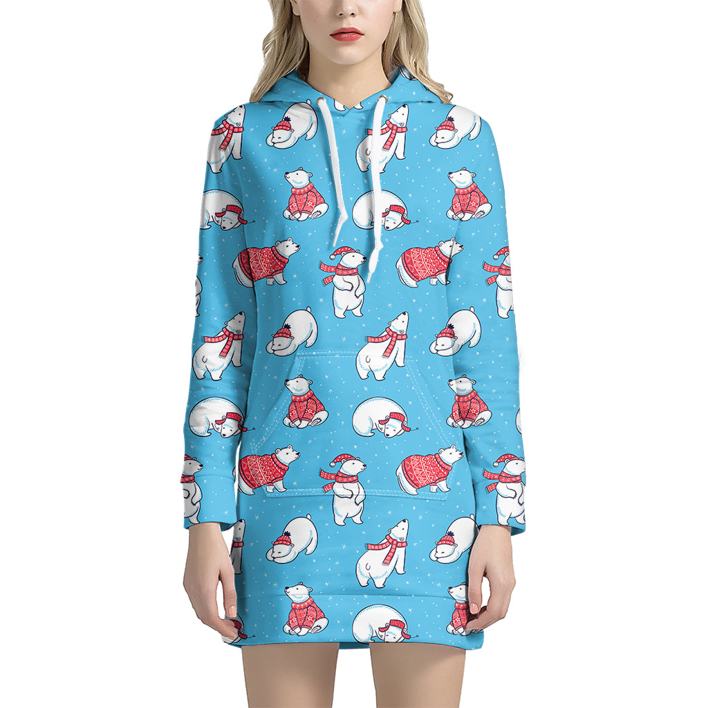 Xmas Polar Bear Pattern Print Hoodie Dress