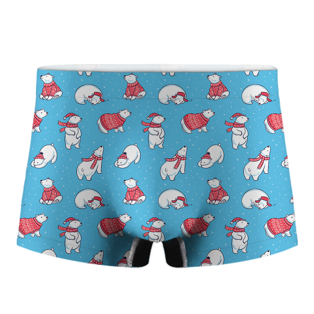 Xmas Polar Bear Pattern Print Men's Boxer Briefs