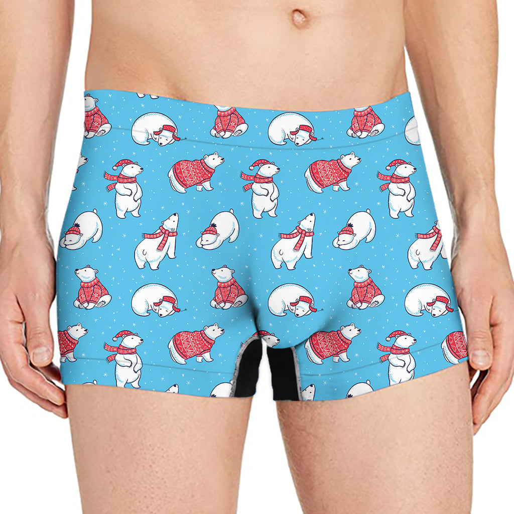 Xmas Polar Bear Pattern Print Men's Boxer Briefs