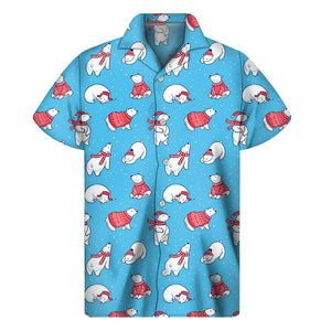 Xmas Polar Bear Pattern Print Men's Short Sleeve Shirt