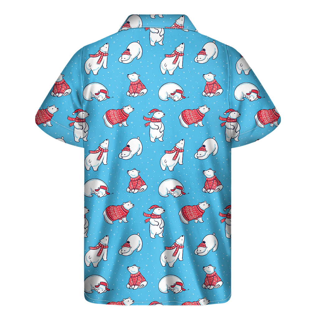 Xmas Polar Bear Pattern Print Men's Short Sleeve Shirt