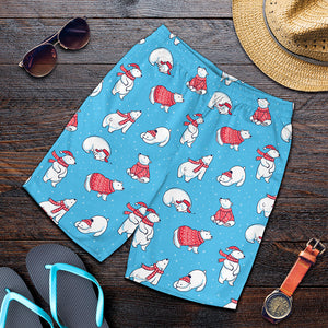 Xmas Polar Bear Pattern Print Men's Shorts