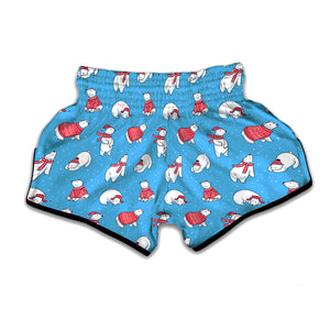 Xmas Polar Bear Pattern Print Muay Thai Boxing Shorts