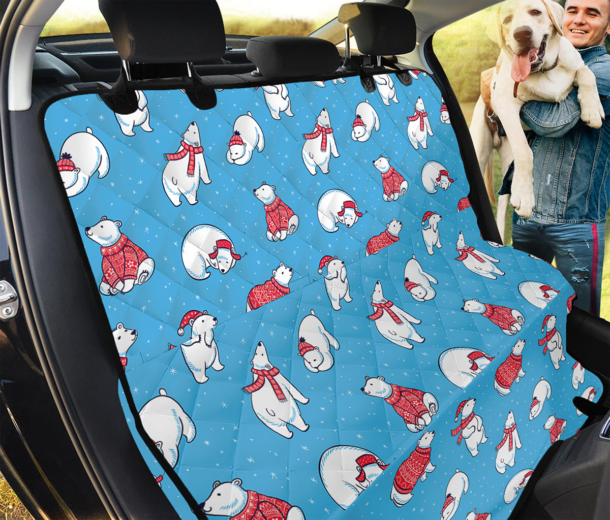 Xmas Polar Bear Pattern Print Pet Car Back Seat Cover