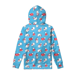 Xmas Polar Bear Pattern Print Pullover Hoodie