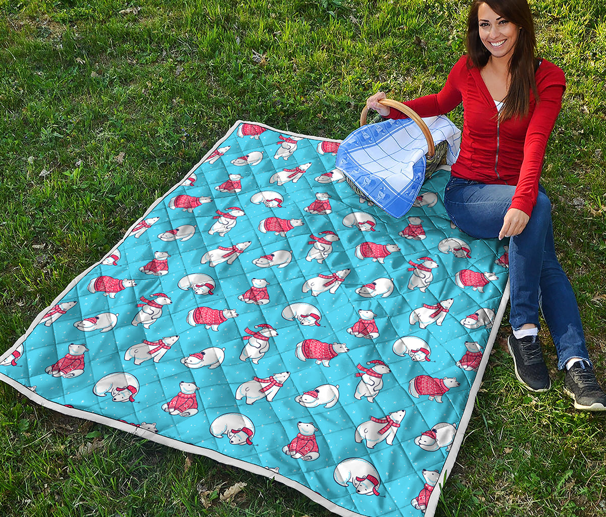 Xmas Polar Bear Pattern Print Quilt