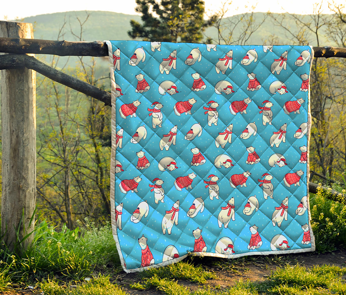 Xmas Polar Bear Pattern Print Quilt