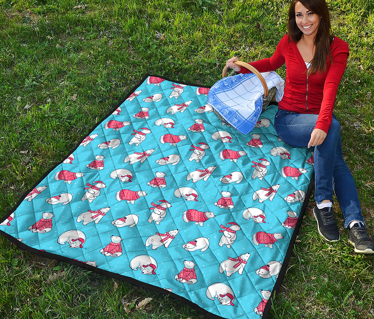 Xmas Polar Bear Pattern Print Quilt