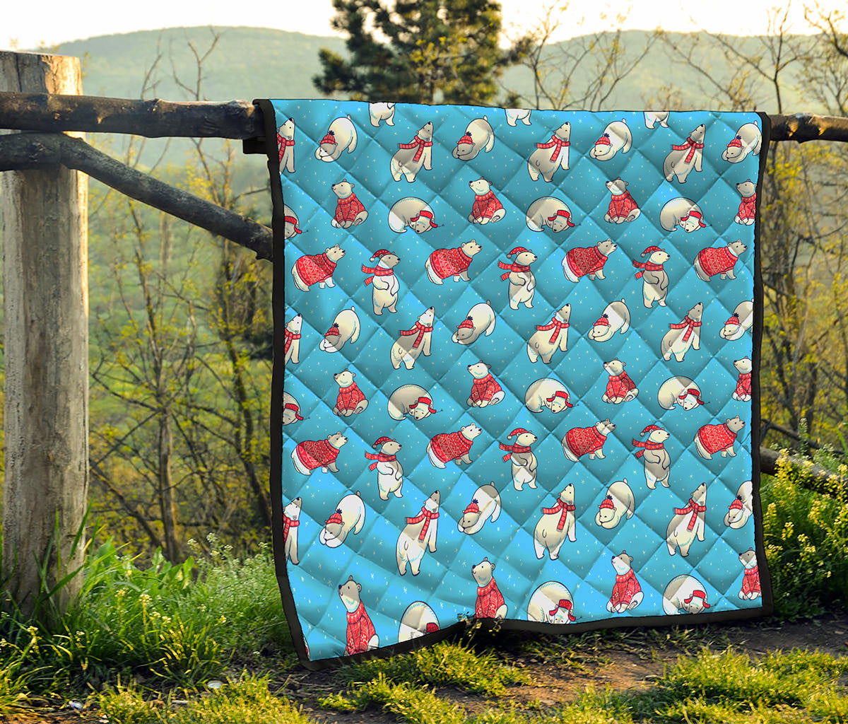 Xmas Polar Bear Pattern Print Quilt
