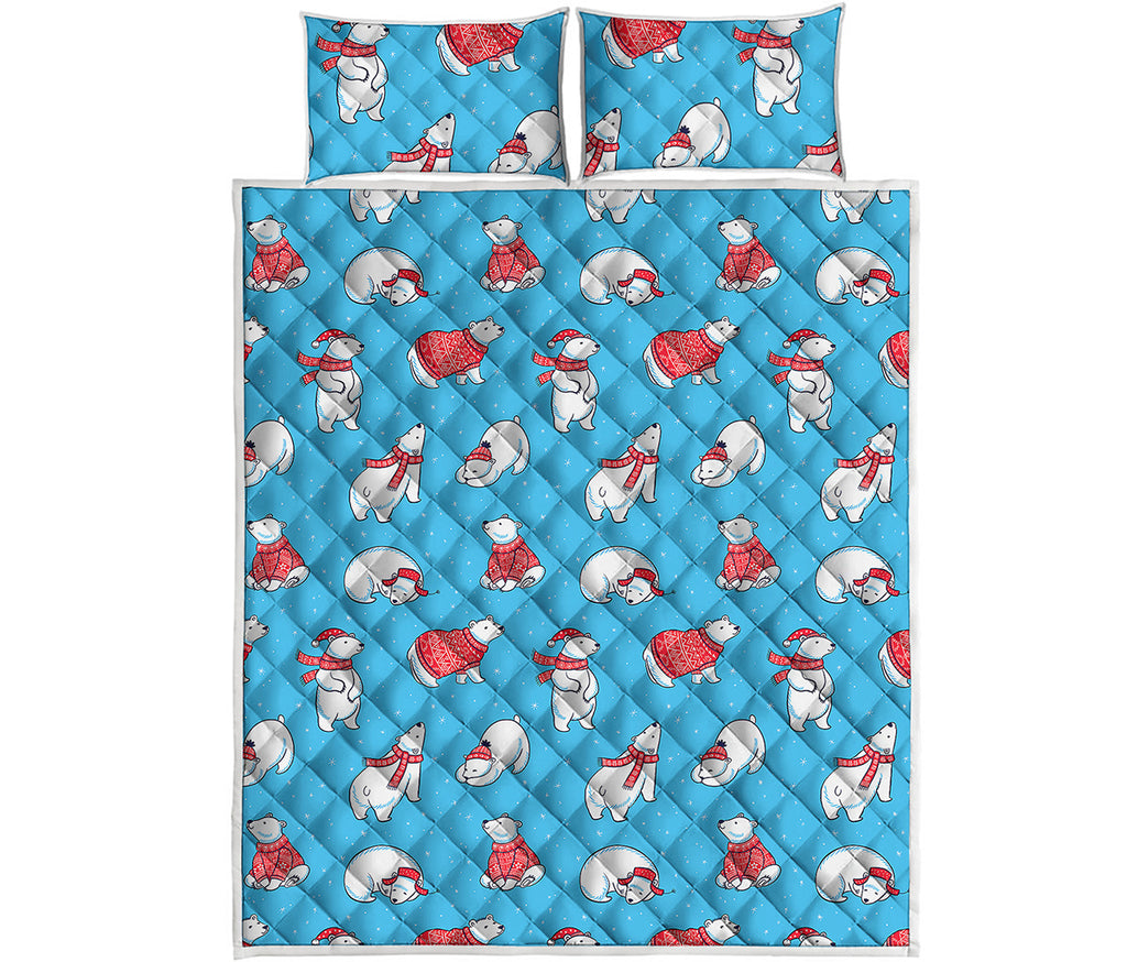 Xmas Polar Bear Pattern Print Quilt Bed Set
