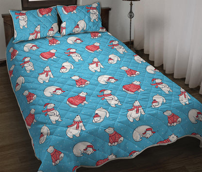 Xmas Polar Bear Pattern Print Quilt Bed Set