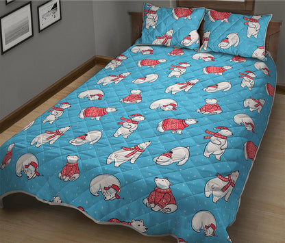 Xmas Polar Bear Pattern Print Quilt Bed Set