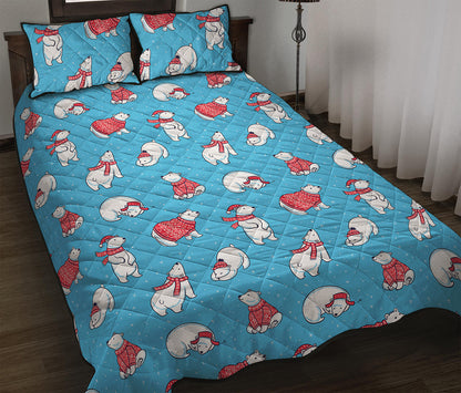 Xmas Polar Bear Pattern Print Quilt Bed Set