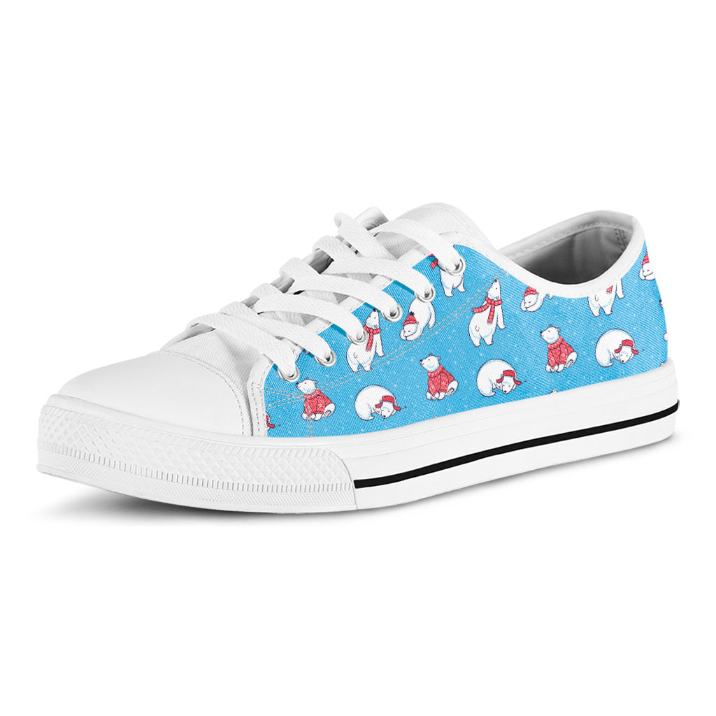 Xmas Polar Bear Pattern Print White Low Top Shoes