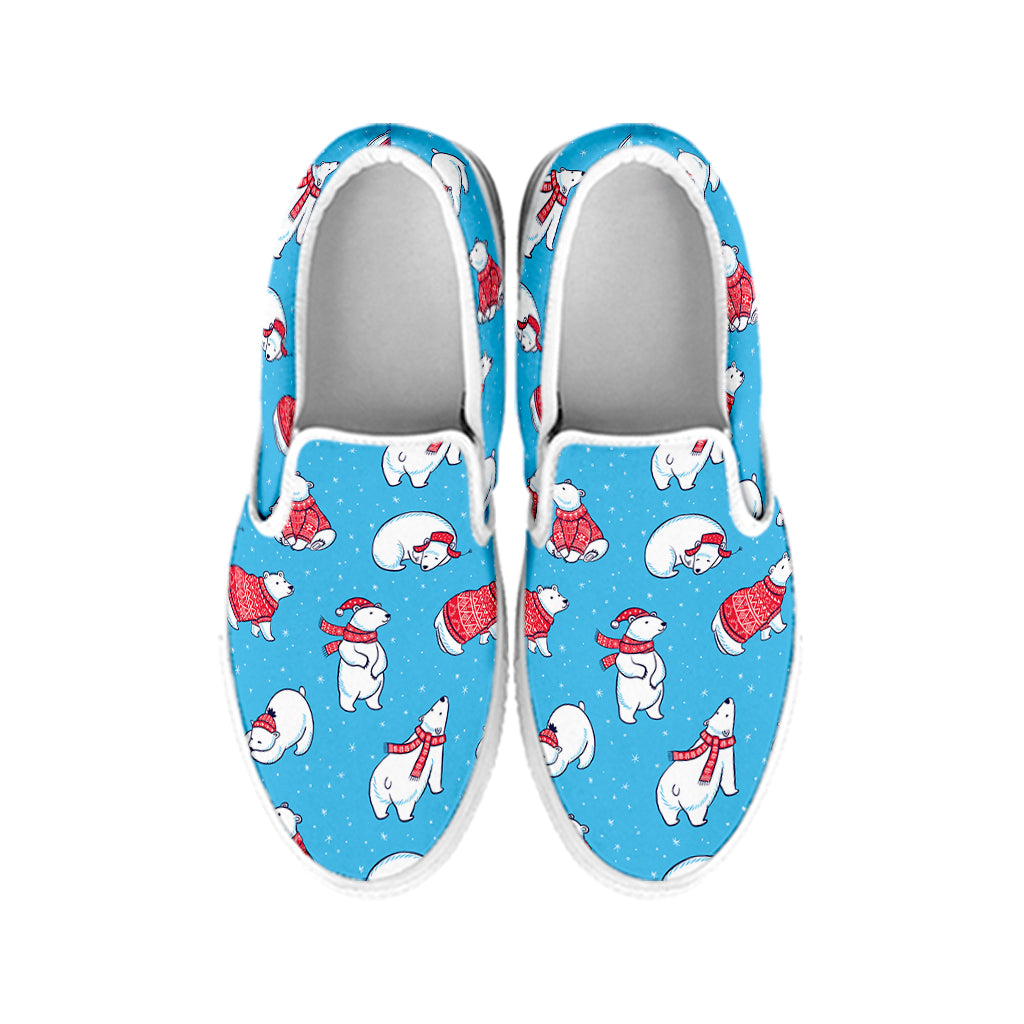 Xmas Polar Bear Pattern Print White Slip On Shoes