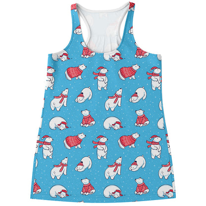Xmas Polar Bear Pattern Print Women's Racerback Tank Top