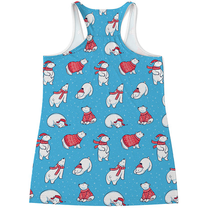 Xmas Polar Bear Pattern Print Women's Racerback Tank Top