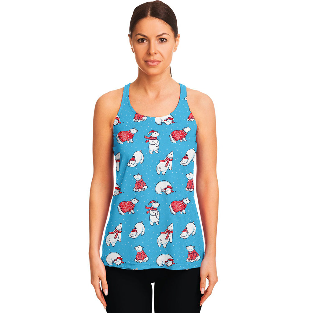 Xmas Polar Bear Pattern Print Women's Racerback Tank Top