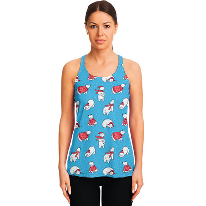 Xmas Polar Bear Pattern Print Women's Racerback Tank Top