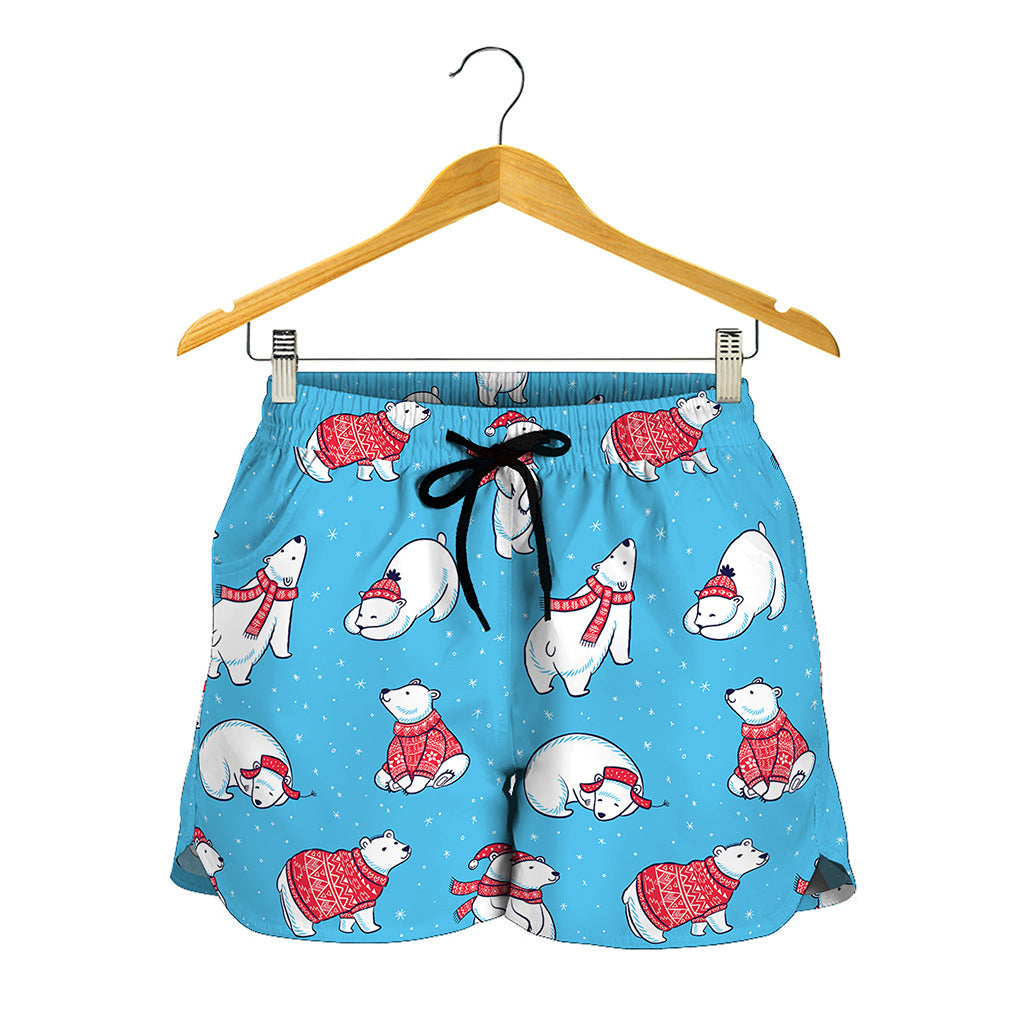 Xmas Polar Bear Pattern Print Women's Shorts