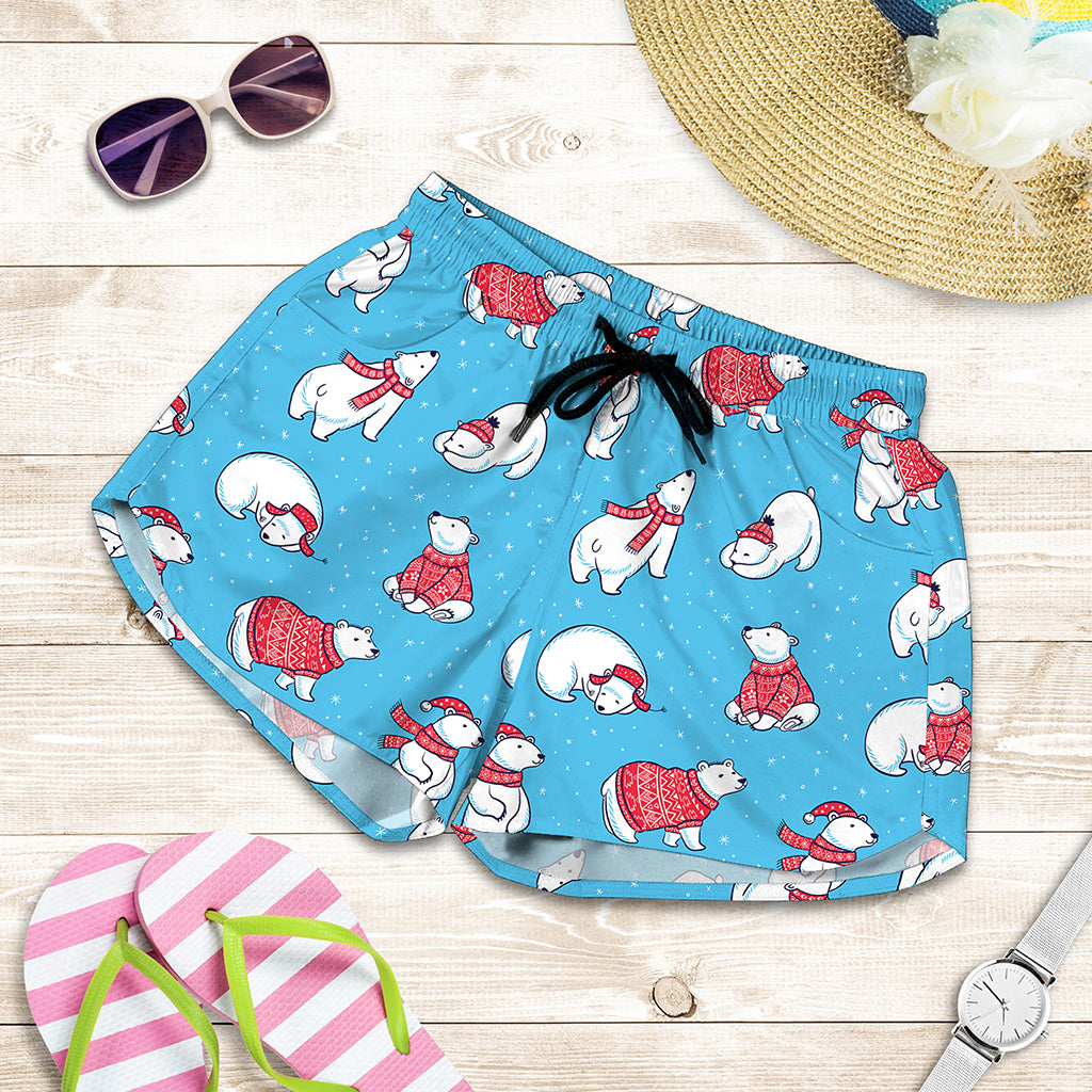 Xmas Polar Bear Pattern Print Women's Shorts