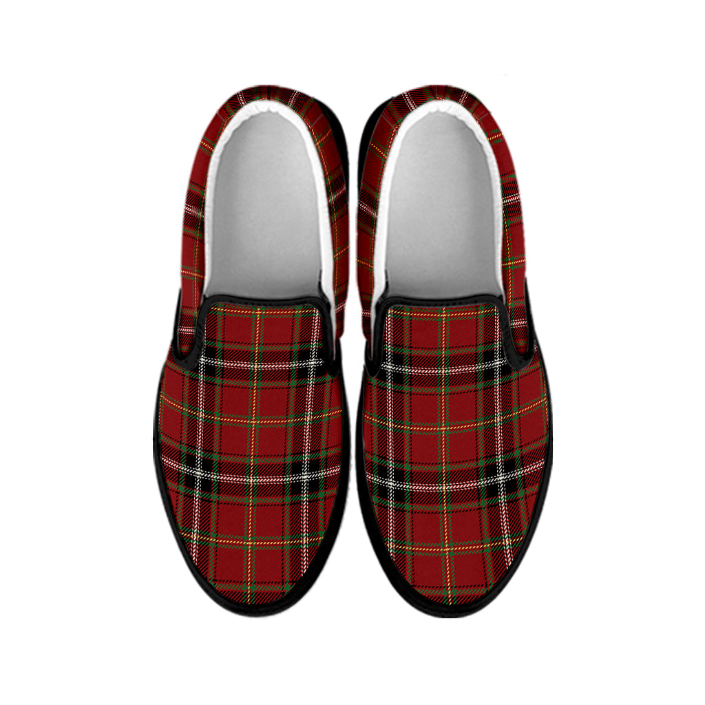 Xmas Scottish Tartan Pattern Print Black Slip On Shoes