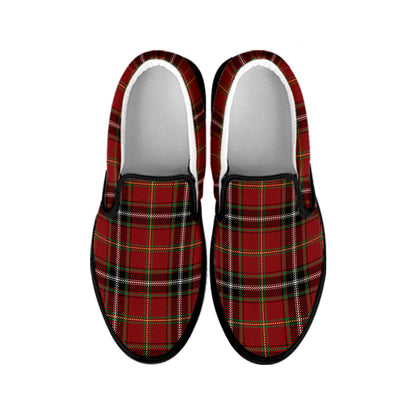 Xmas Scottish Tartan Pattern Print Black Slip On Shoes