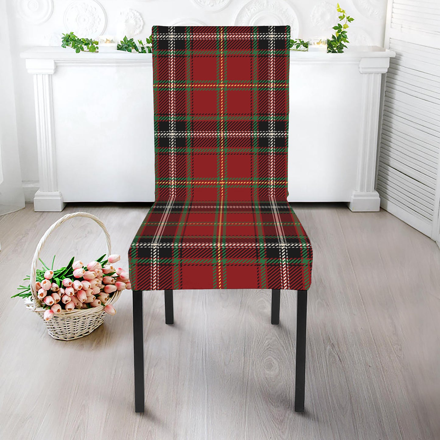 Xmas Scottish Tartan Pattern Print Dining Chair Slipcover