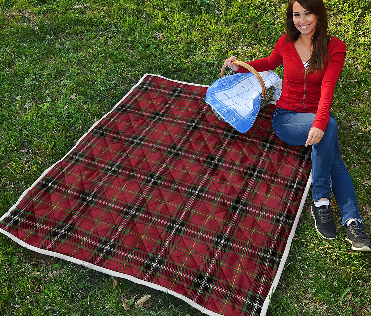 Xmas Scottish Tartan Pattern Print Quilt