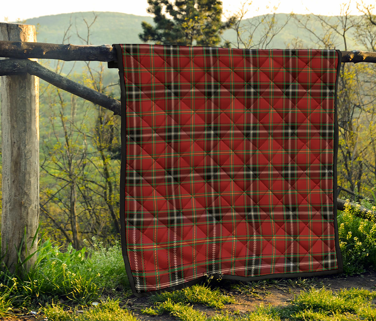 Xmas Scottish Tartan Pattern Print Quilt