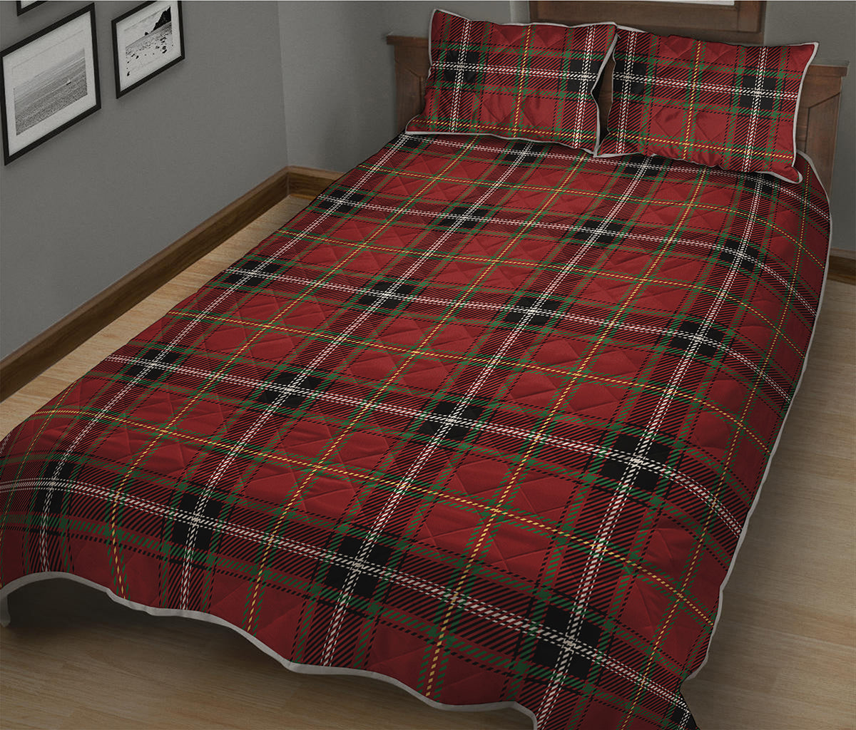 Xmas Scottish Tartan Pattern Print Quilt Bed Set