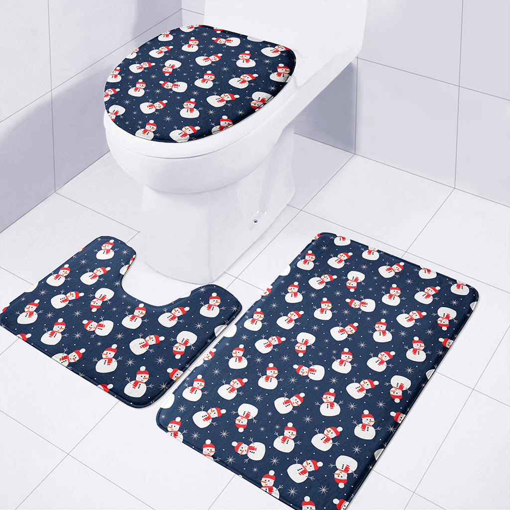 Xmas Snowman Pattern Print 3 Piece Bath Mat Set