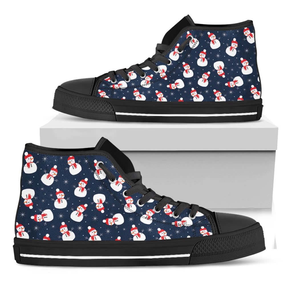 Xmas Snowman Pattern Print Black High Top Shoes