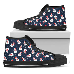 Xmas Snowman Pattern Print Black High Top Shoes