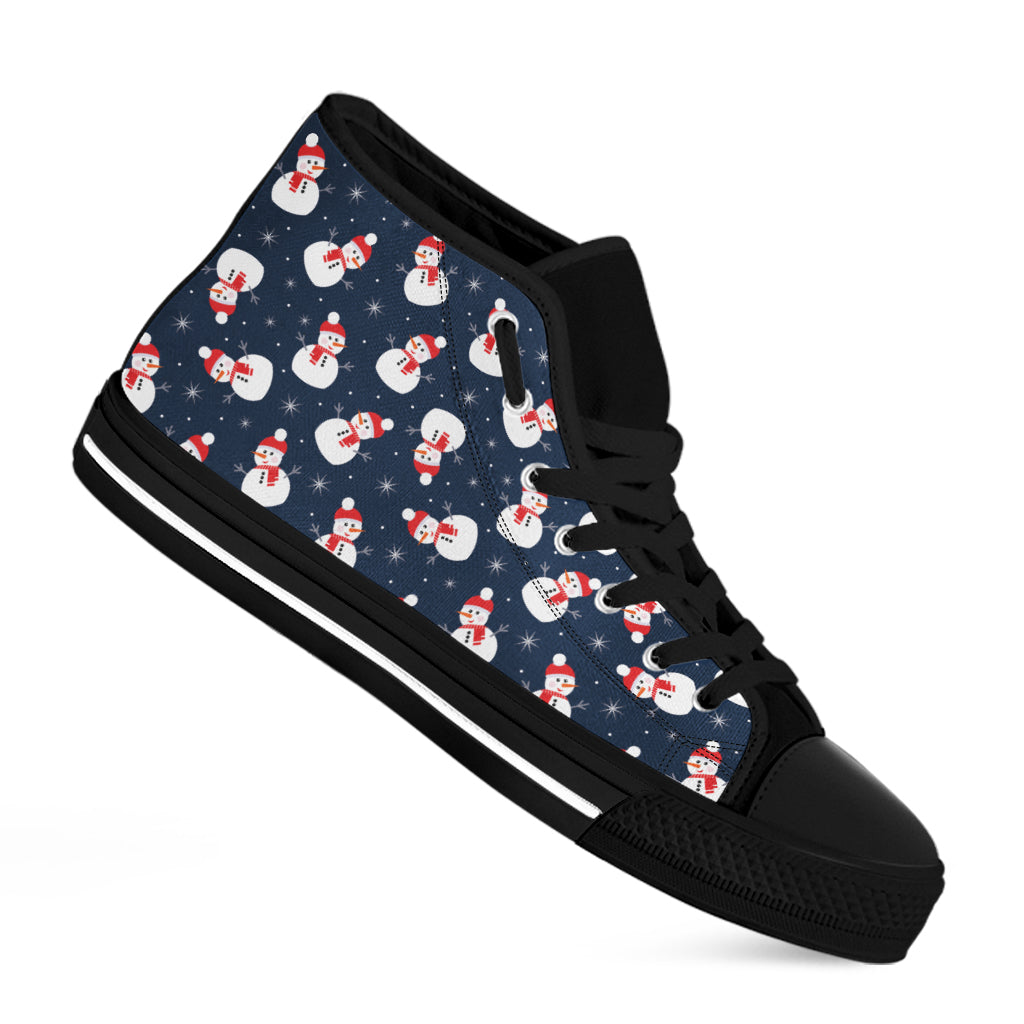 Xmas Snowman Pattern Print Black High Top Shoes