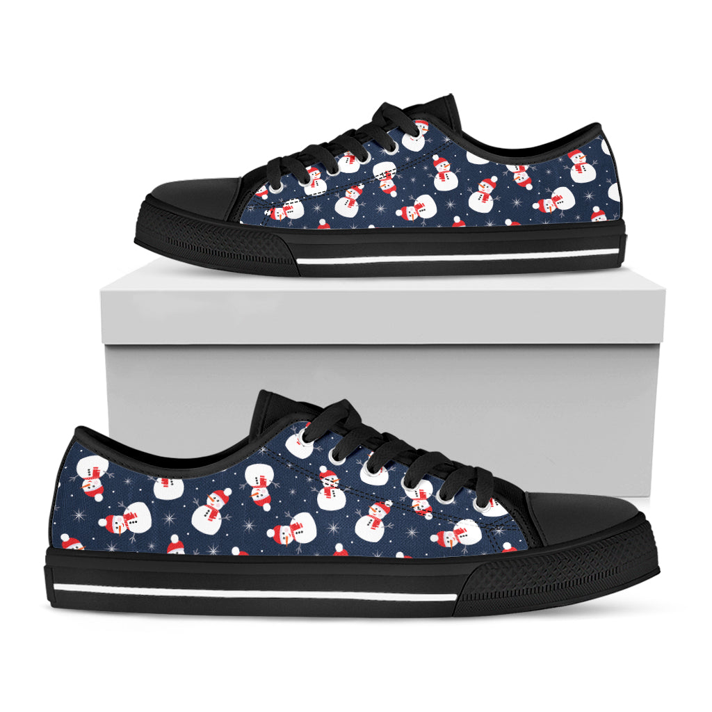 Xmas Snowman Pattern Print Black Low Top Shoes