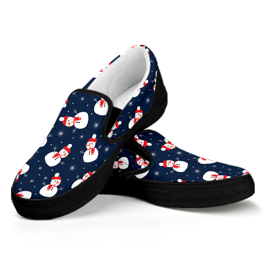 Xmas Snowman Pattern Print Black Slip On Shoes