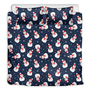 Xmas Snowman Pattern Print Duvet Cover Bedding Set