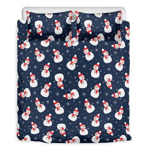 Xmas Snowman Pattern Print Duvet Cover Bedding Set