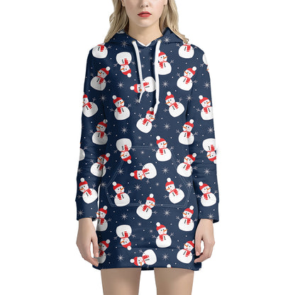 Xmas Snowman Pattern Print Hoodie Dress