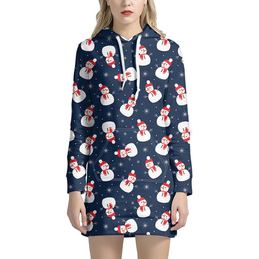 Xmas Snowman Pattern Print Hoodie Dress