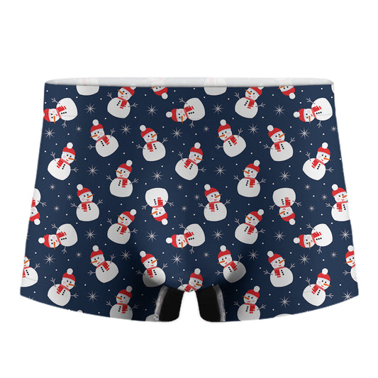 Xmas Snowman Pattern Print Men's Boxer Briefs